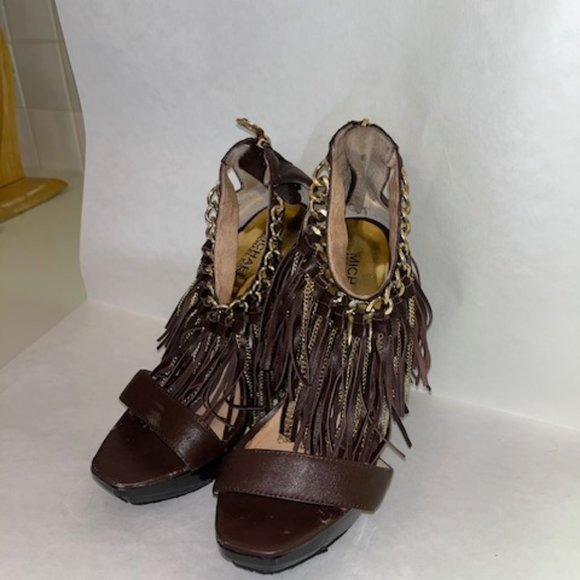 Michael Kor Brown /Gold Fringe Sandal Size 7 - Picture 2 of 4
